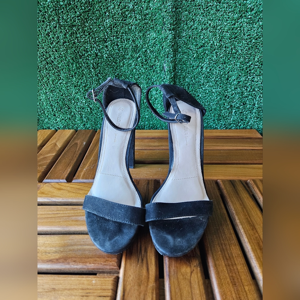 Black Faux Velvet High Heels/Sandals